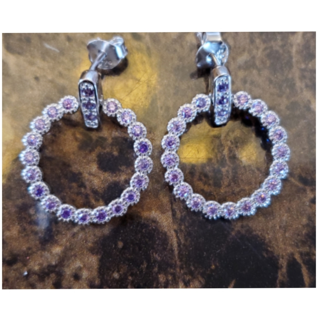 Beautiful, Genuine Amethyst Pave Earrings .75"
